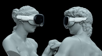a couple of statues wearing virtual glasses