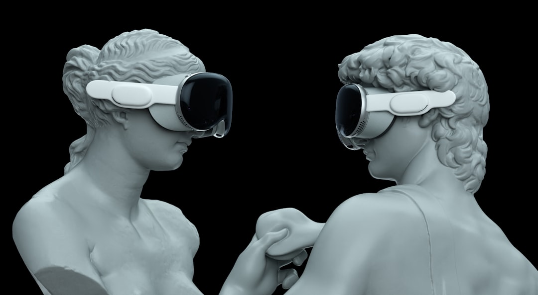 a couple of statues wearing virtual glasses,
