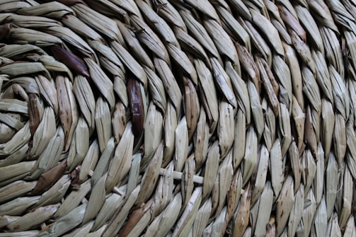 Close-up of a jute braided rug showing its natural texture and earthy tones.