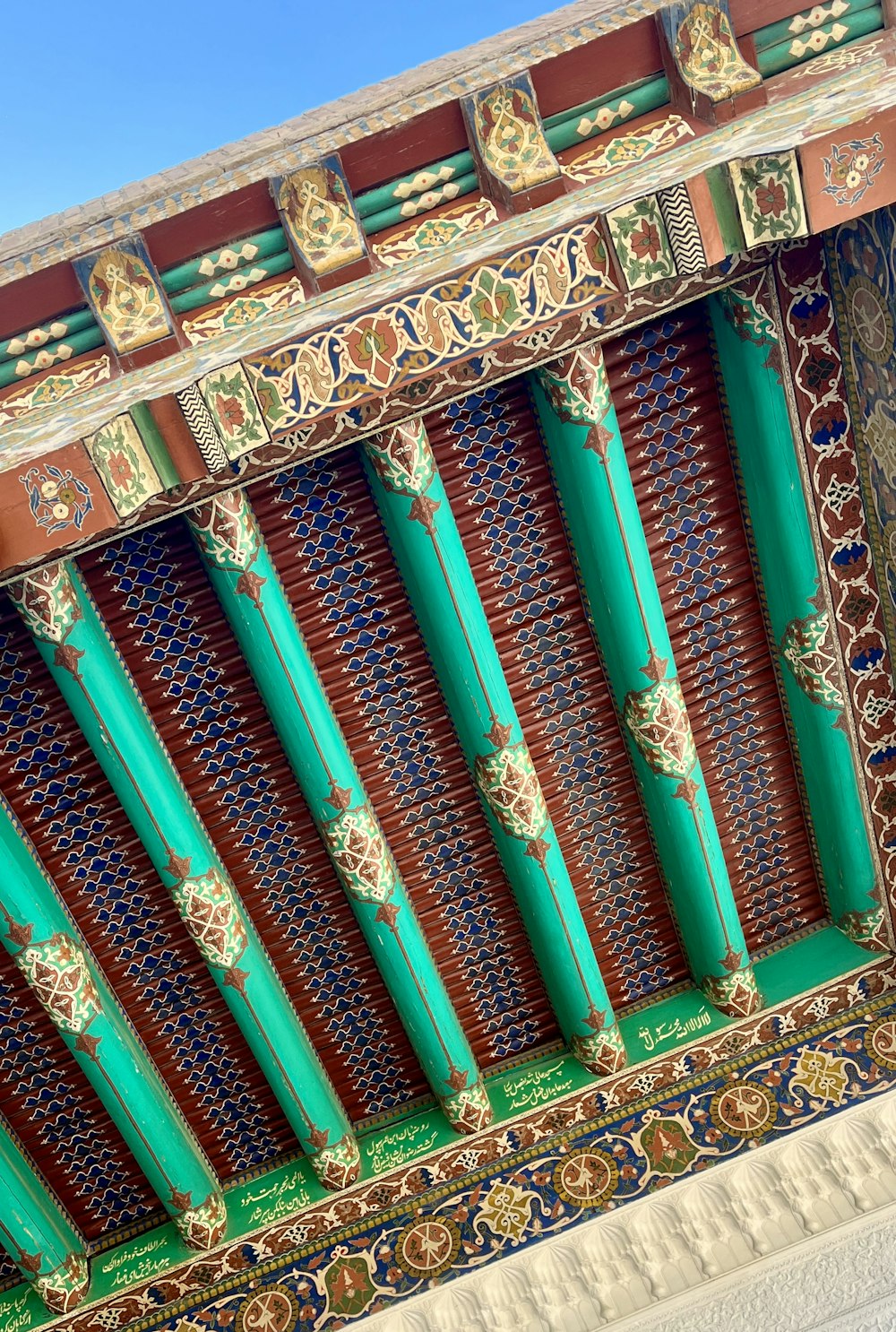 a close up view of a decorative roof