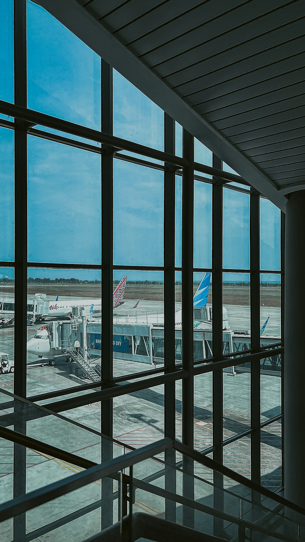 a view of an airport through a window