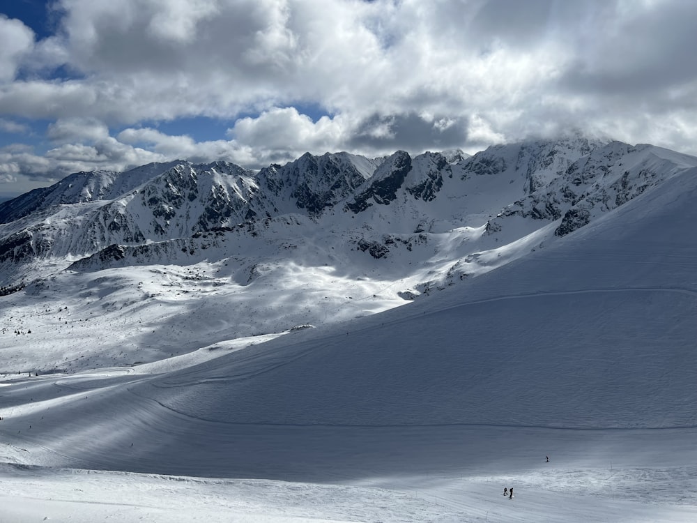 a group of people riding skis on top of a snow covered slope