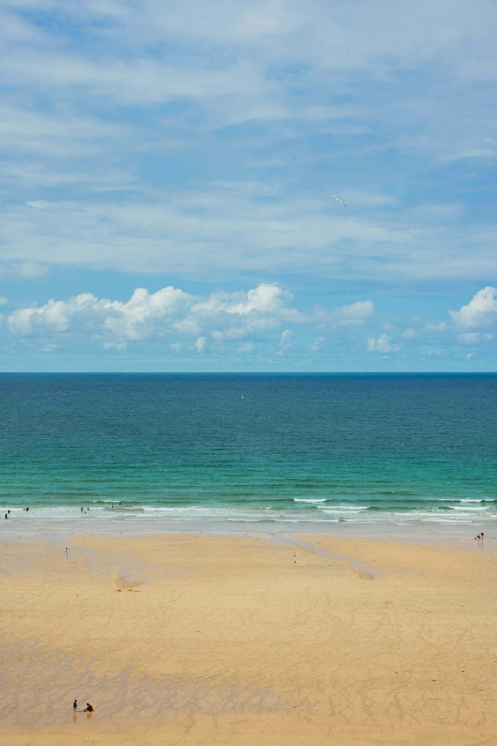 a group of people on a beach near the ocean