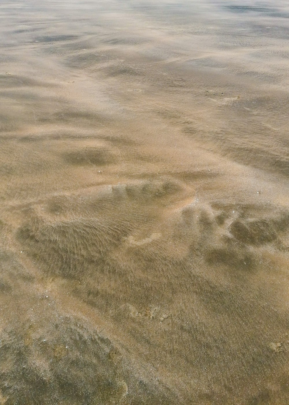 a plane flying over a sandy beach covered in sand