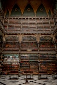 A grand library filled with ancient books and artifacts.