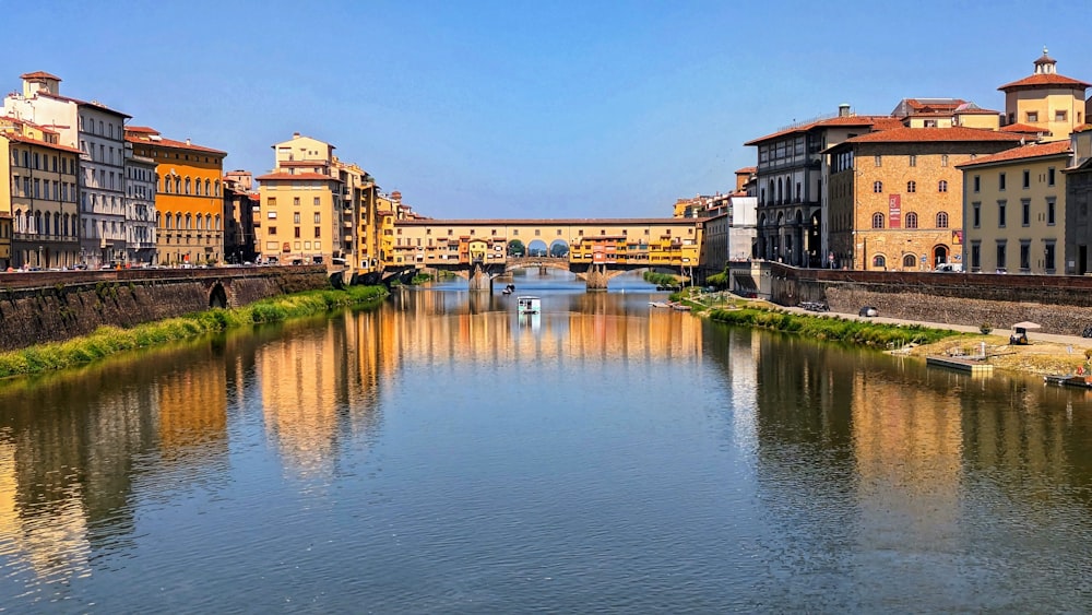 a river running through a city next to tall buildings