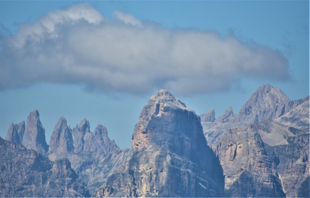 a mountain range with a few clouds in the sky