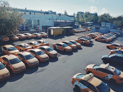 A fleet of various TLC vehicles parked in a city lot.