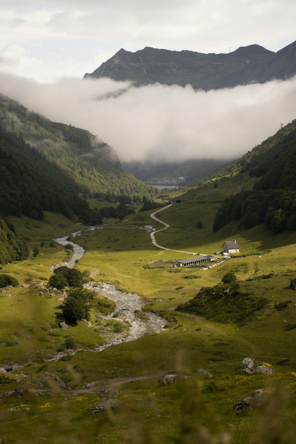 a valley with a river running through it