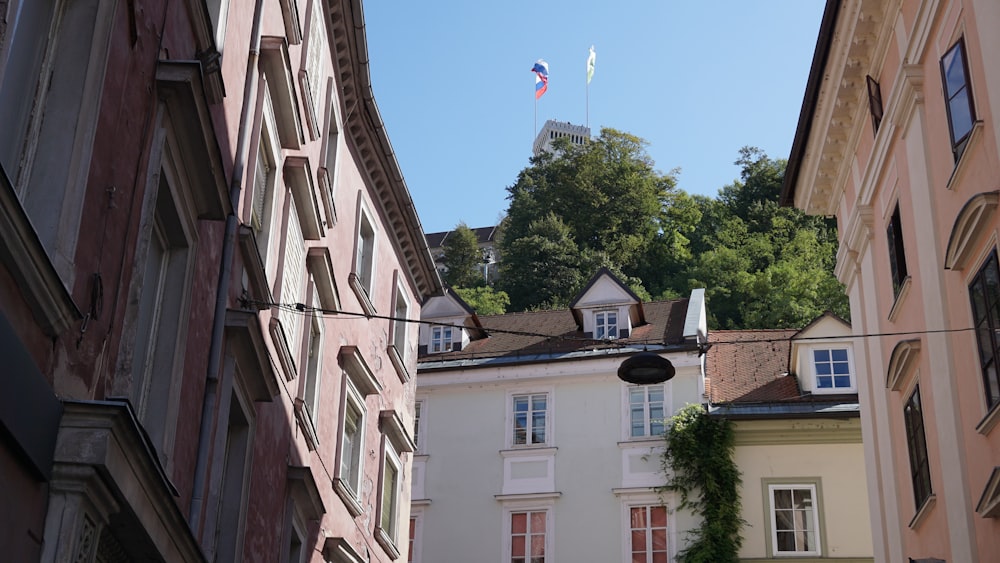 a building with a flag on top of it