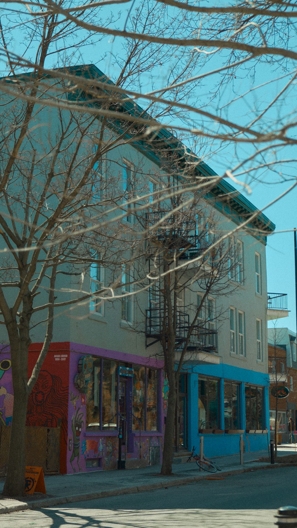 a building with a fire escape on the side of it