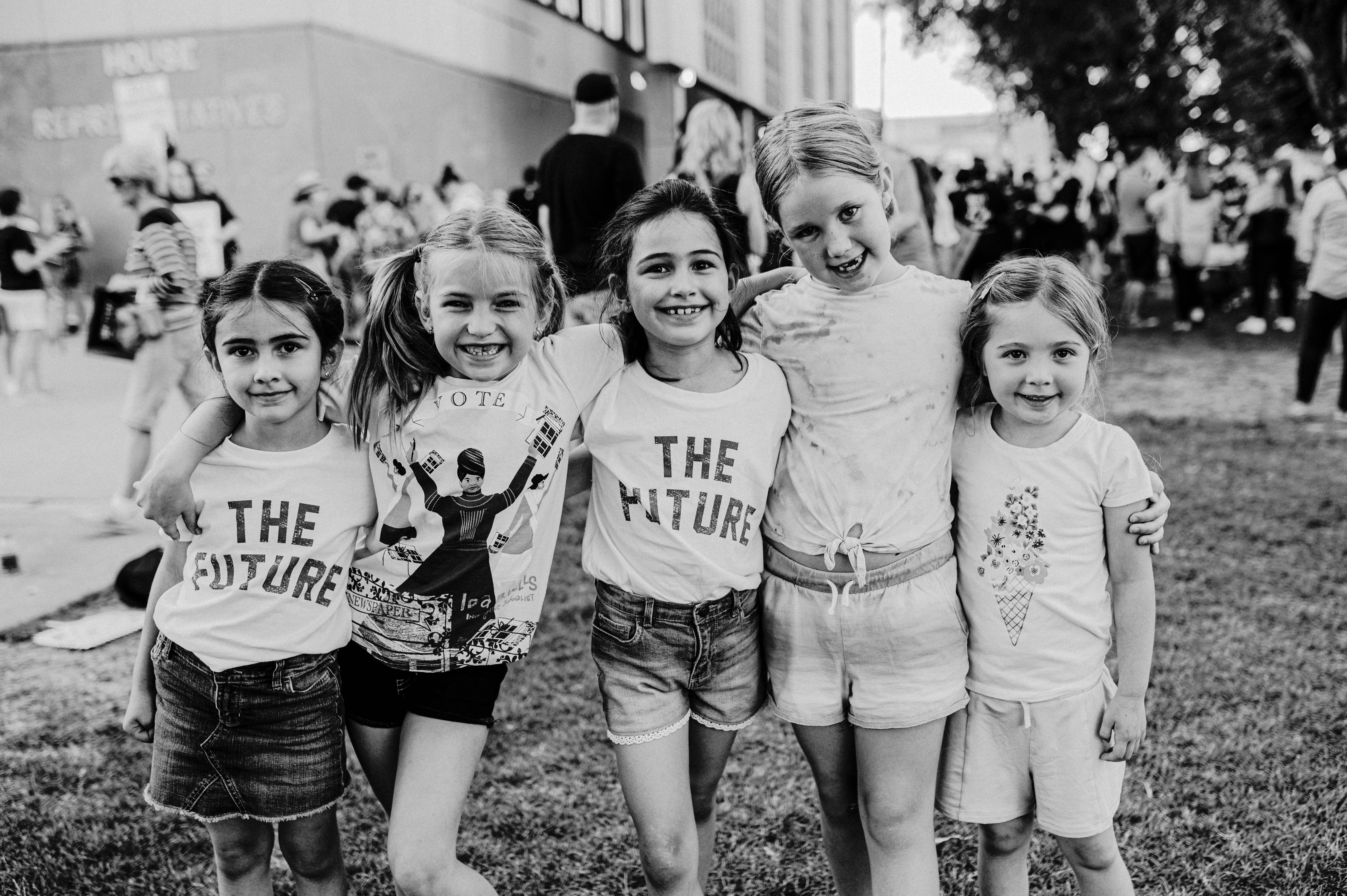 five super cute little girls wearing "The Future" t-shirts