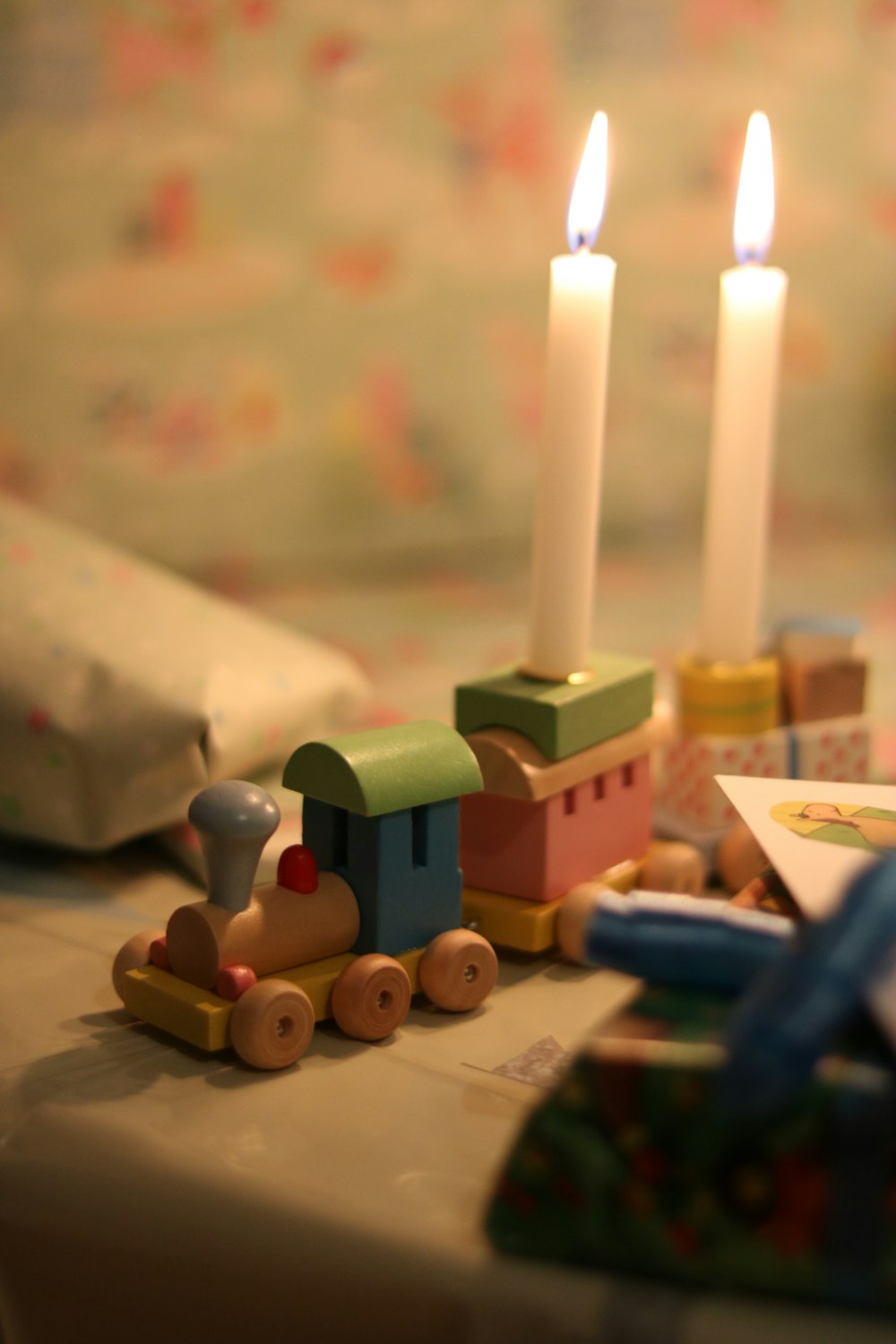 a small toy train sitting on top of a table