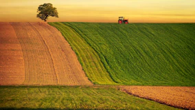 a tractor in the middle of a large field