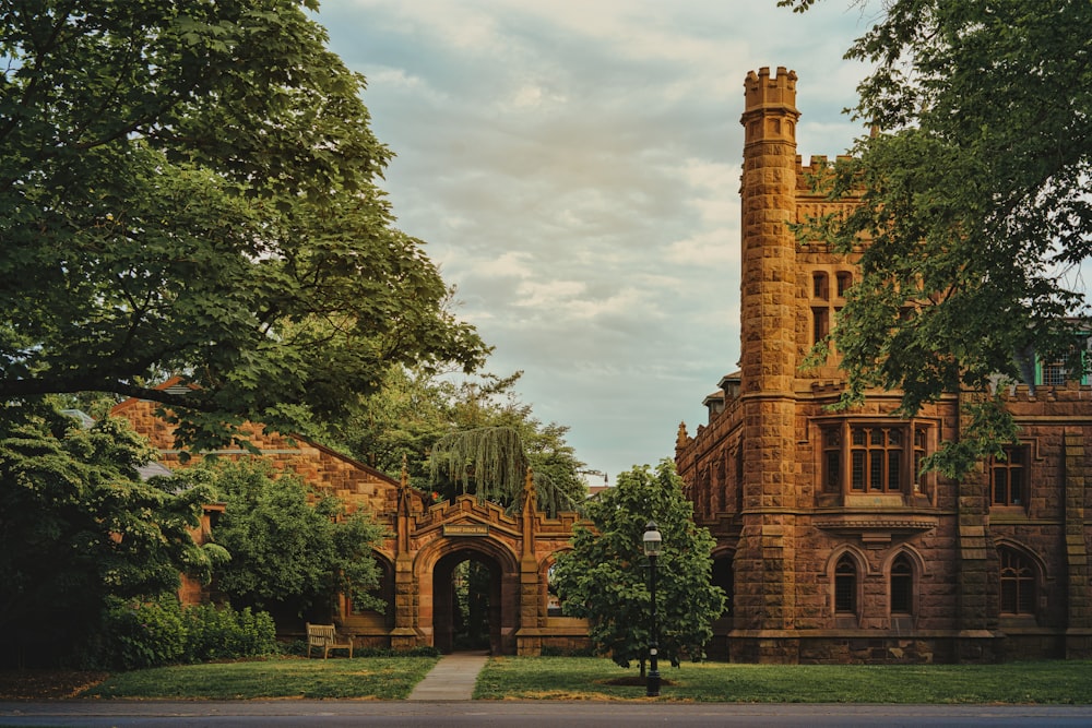 an old brick building with a clock tower