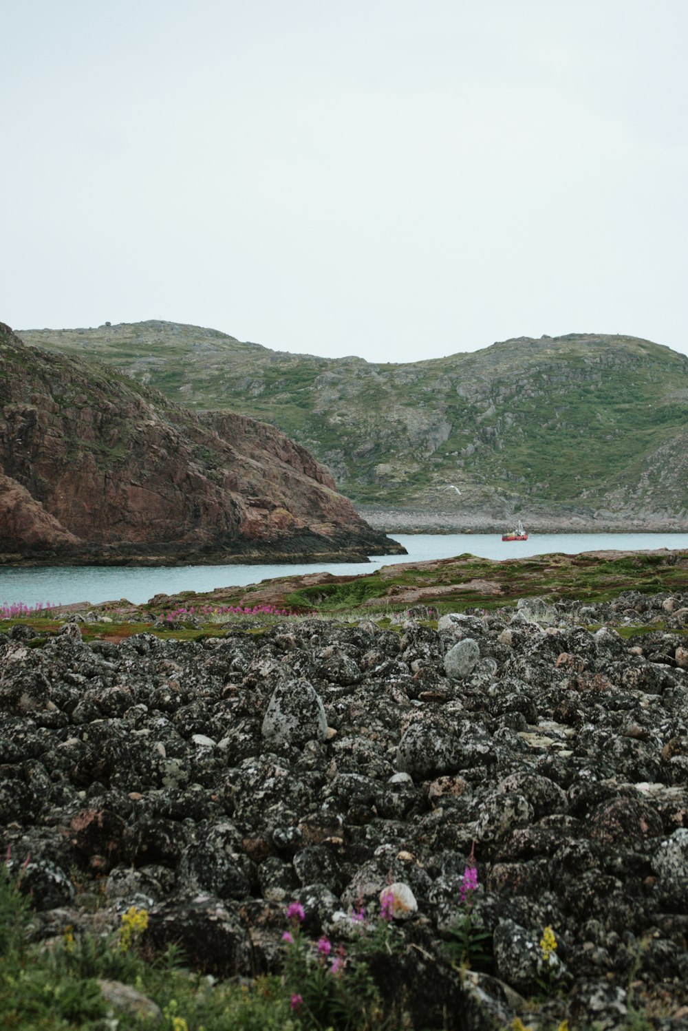 a large body of water surrounded by mountains