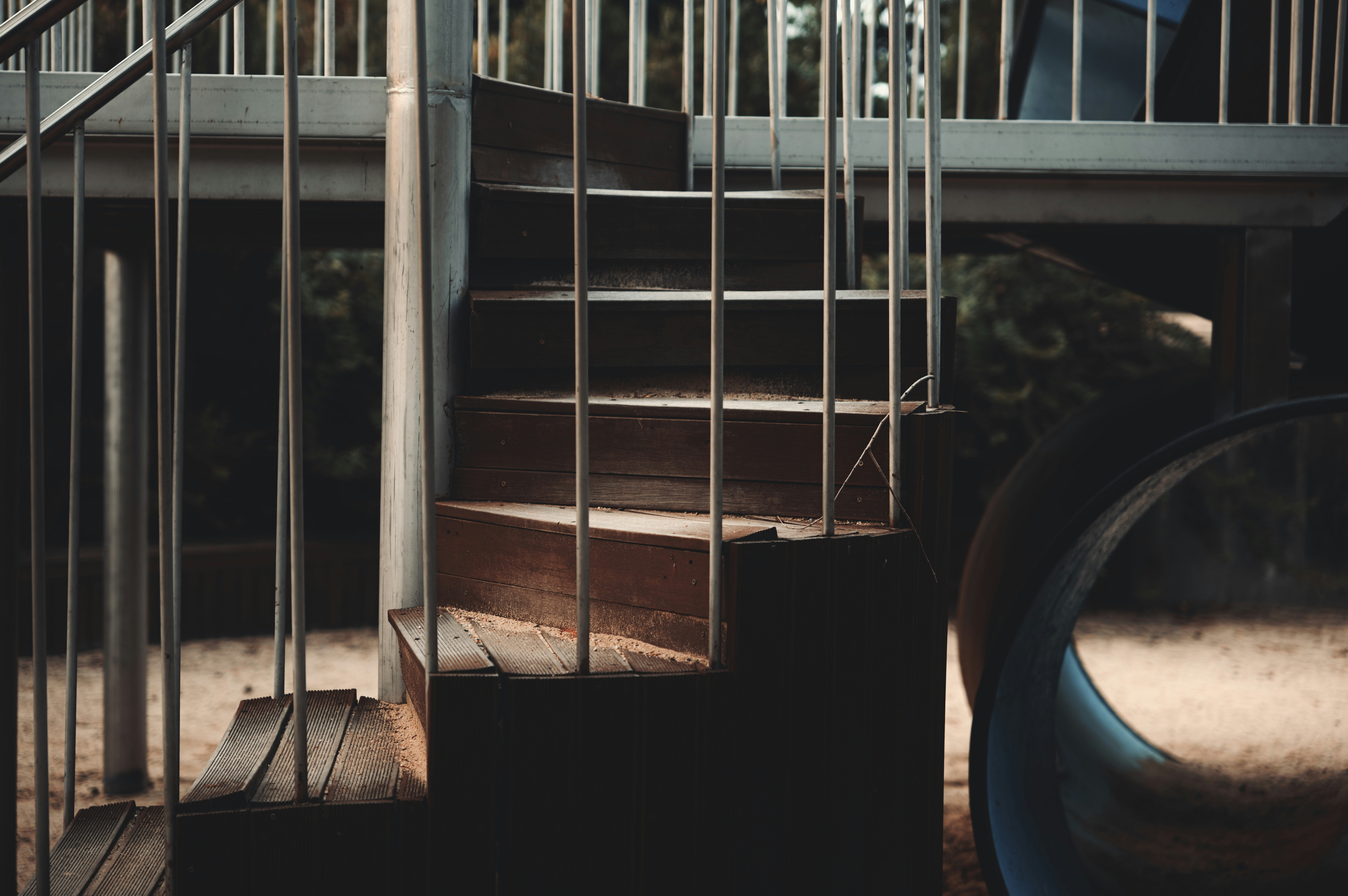 a set of stairs leading up to a playground