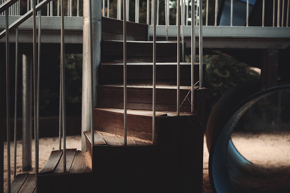 a set of stairs leading up to a playground