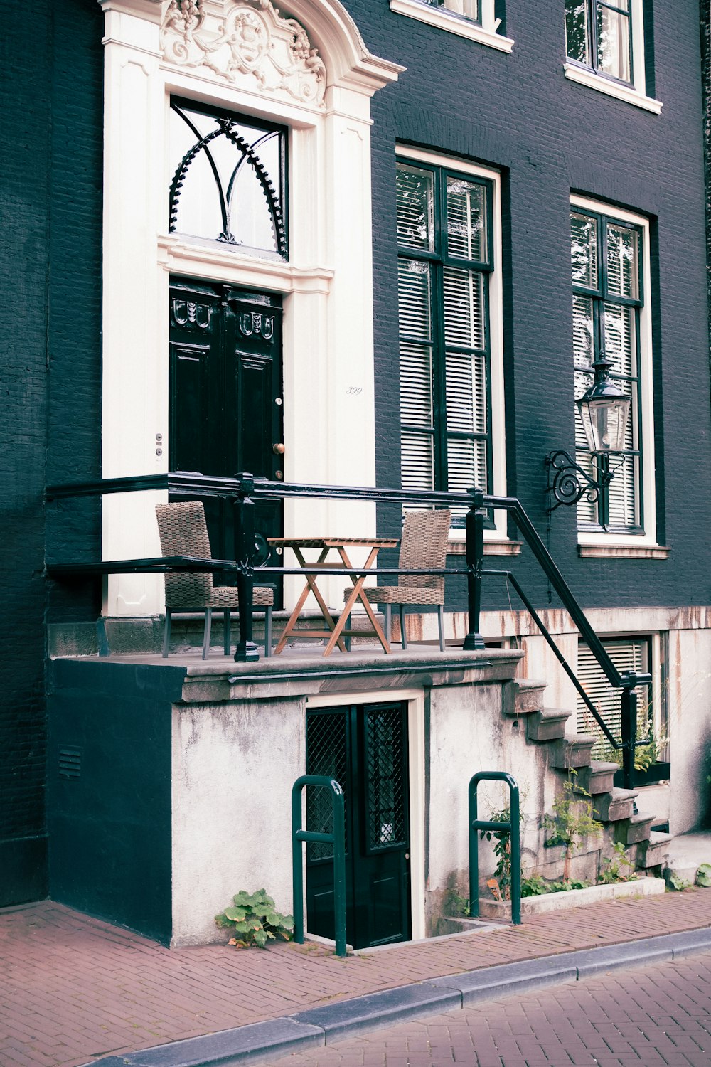 a set of stairs leading up to a building