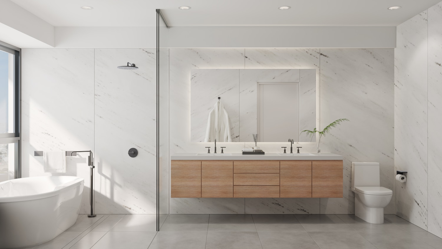 Modern chrome kitchen faucet with running water