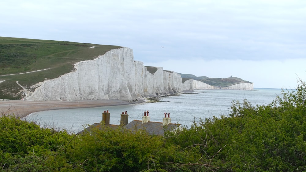 a view of the white cliffs of the beach