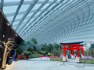 Reception area decorated with green plants and minimalist Japanese design elements welcoming visitors