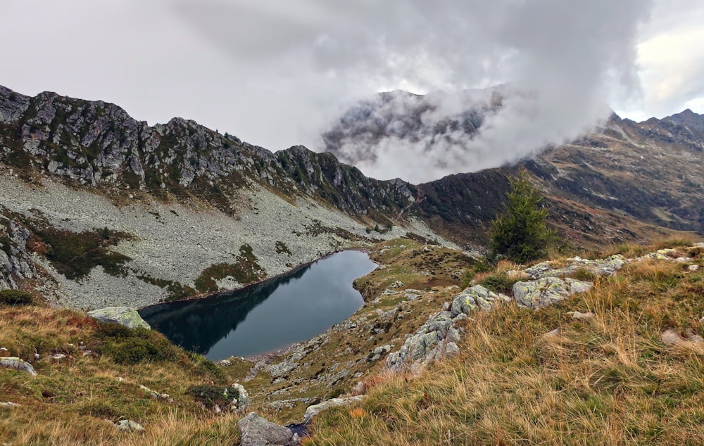 a lake in the middle of a mountain range