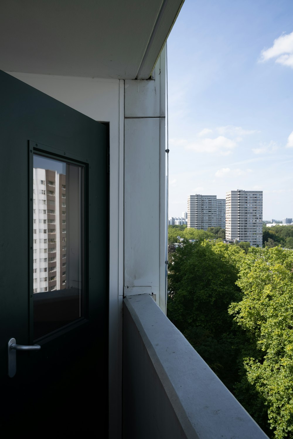 a view of a city from a balcony