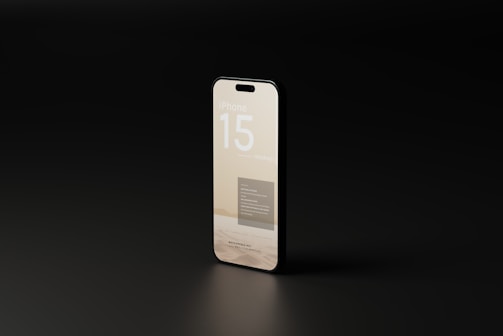 A sleek iPhone displaying a minimalist app interface with soft shadows and clean lines.