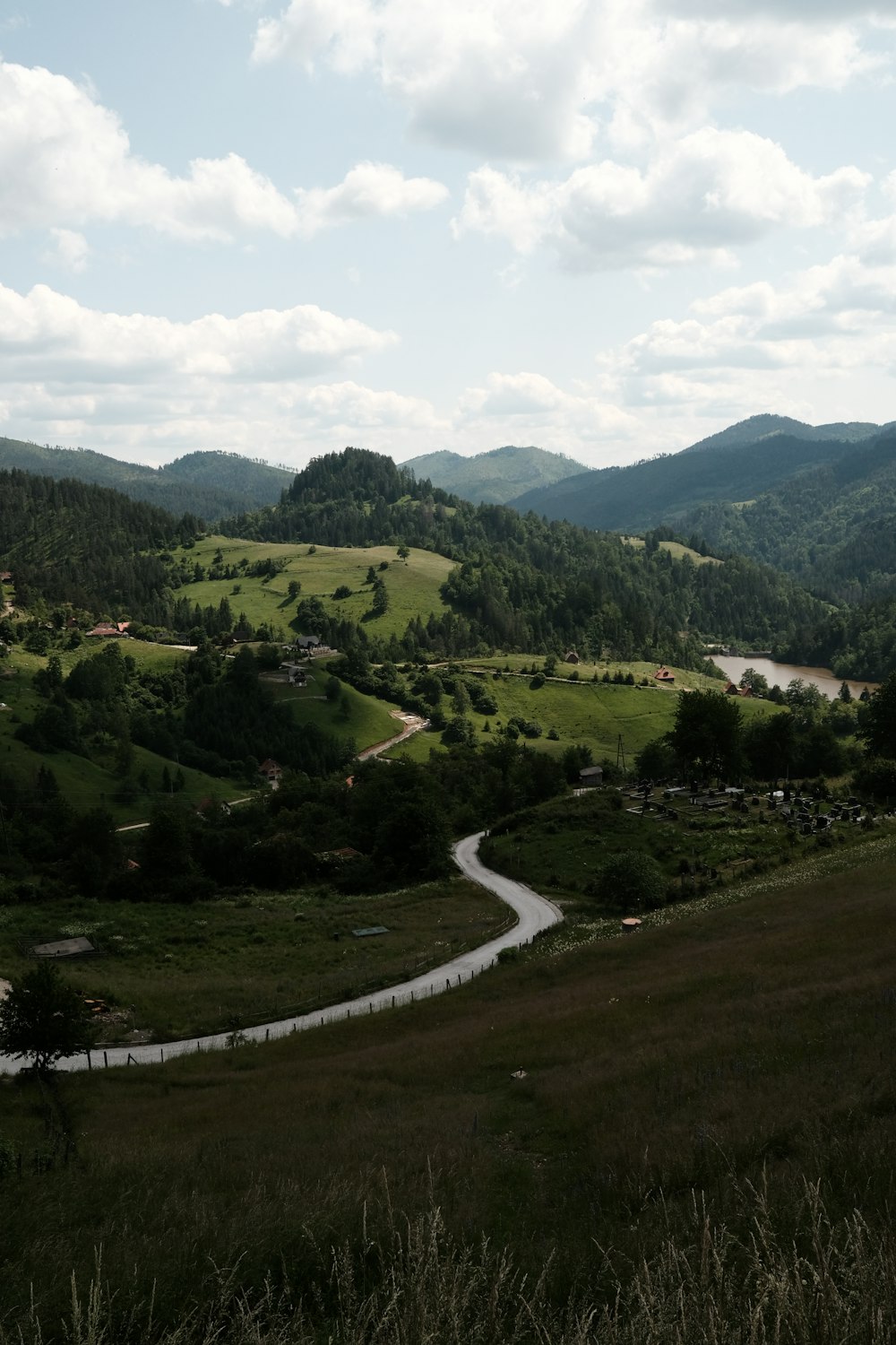 a river running through a lush green valley