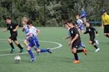 a group of young boys playing a game of soccer