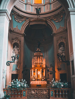 A serene view of the sanctuary's main altar bathed in soft natural light.