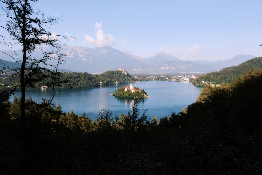 a small island in the middle of a lake