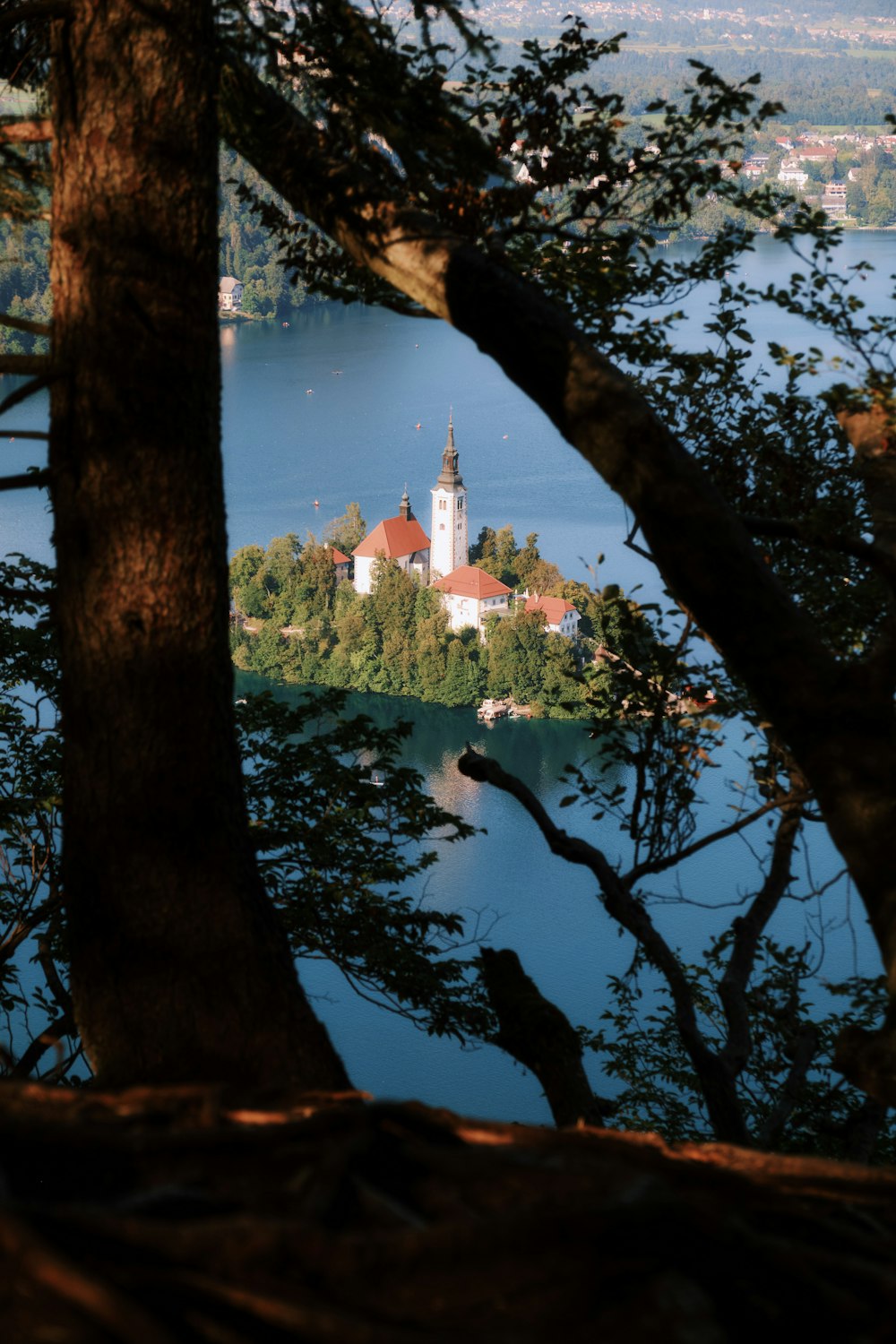 a view of a small island in the middle of a lake