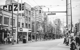 Charming shops lining Robson Street, highlighting commercial real estate options.