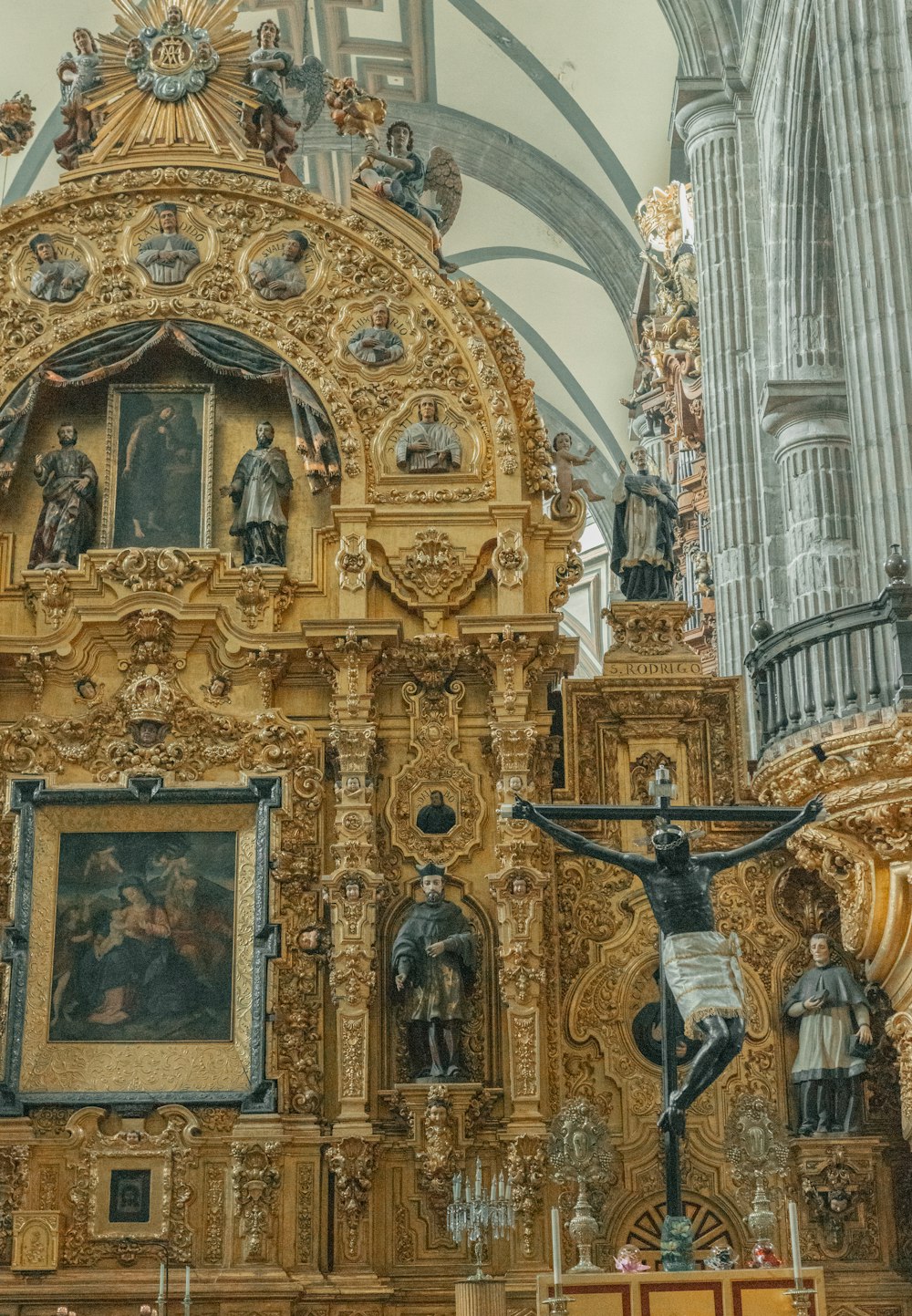 a statue of a crucifix in a church