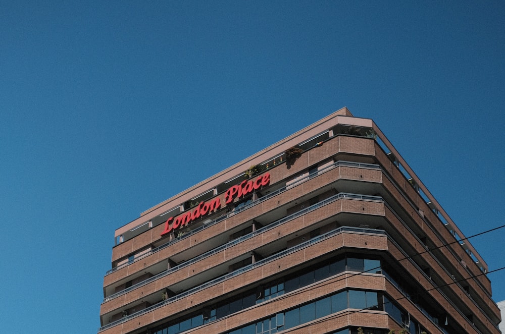 a large building with a sign on the top of it