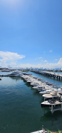 A marine surveyor inspecting a yacht hull at the Port of Valencia under clear skies.