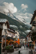 A lively street scene in Saint Moritz with locals and visitors enjoying the alpine charm.
