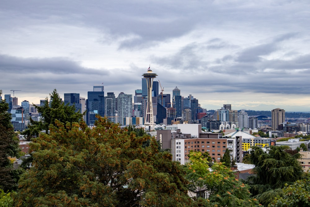 a view of a city with tall buildings