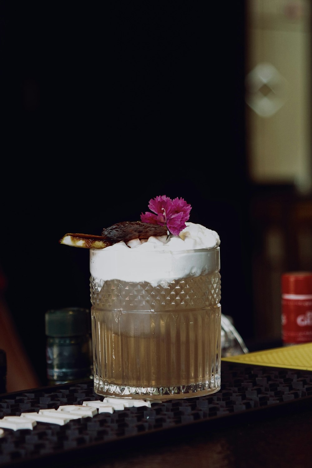 a close up of a drink on a table