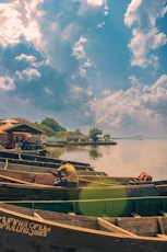 a couple of boats that are sitting in the water