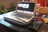 An open laptop displaying a business strategy presentation.