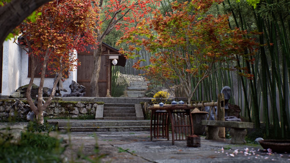 a garden with a lot of trees in it