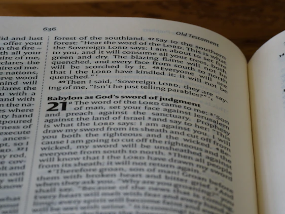 A thoughtful person reading a Bible with highlighted passages from Exodus and Isaiah.