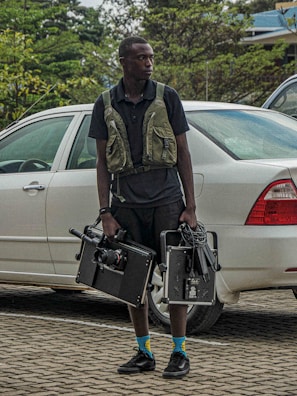 Team member preparing equipment outside the Sacramento service center.