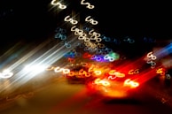 An abstract representation of city life with dynamic colors.