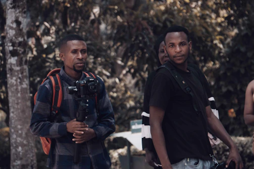 A dynamic influencer collaboration in action, capturing authentic moments outdoors.