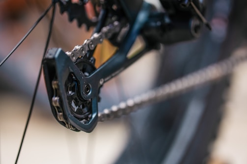 Close-up of high-quality Shimano bike gears and chain.