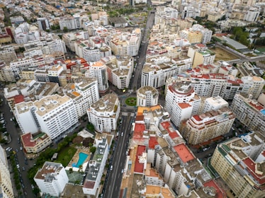 Aerial view of a diverse portfolio of residential and commercial properties.